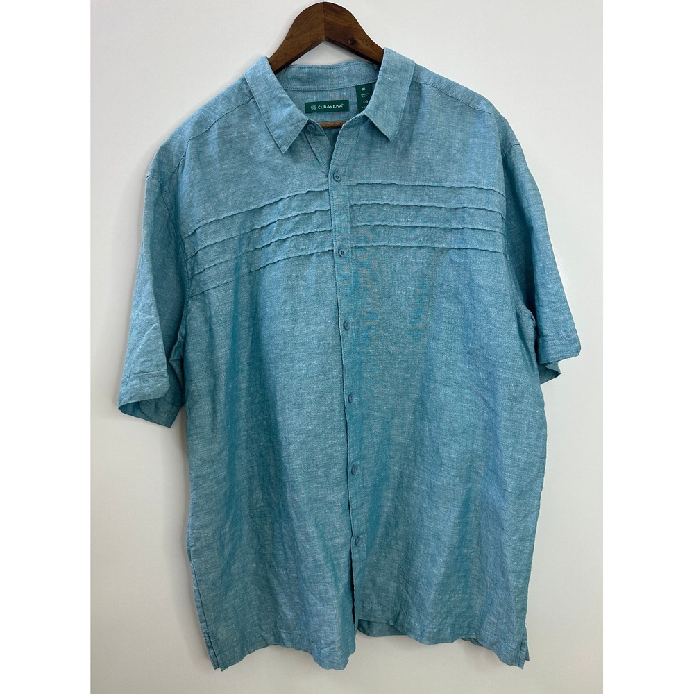 Cubavera Linen Cotton Blend Horizontal Pintcuk Button Short Sleeve Shirt Mens XL - Picture 2 of 12